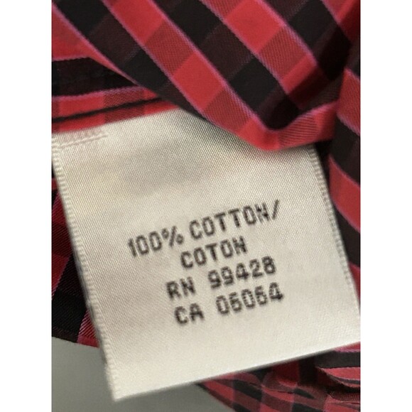 Bugatchi‎ Button-Down Shirt Gingham Check Red Black - Men's L - - Picture 4 of 9